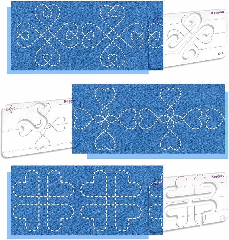 Kapyoo 3Pcs Free Motion Quilting Templates with Non-Slip Grips, Quilting Ruler and Templates for Industrial & Domestic Machines Reusable Stencils for DIY Quilt Designs (25 Series C) - Image 1